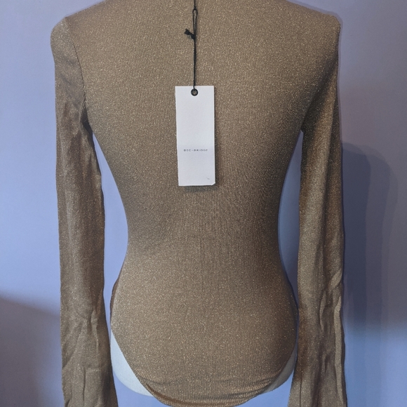 Bec & Bridge Glitter Gal Bodysuit, Deep Plunge Top, Deep V, Gold, NWT - Picture 3 of 8